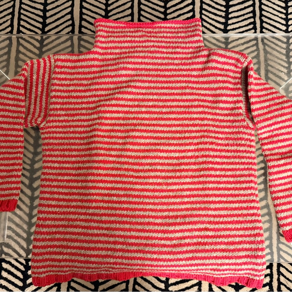 Babaa Striped Red and Cream Turtleneck Wool Sweater